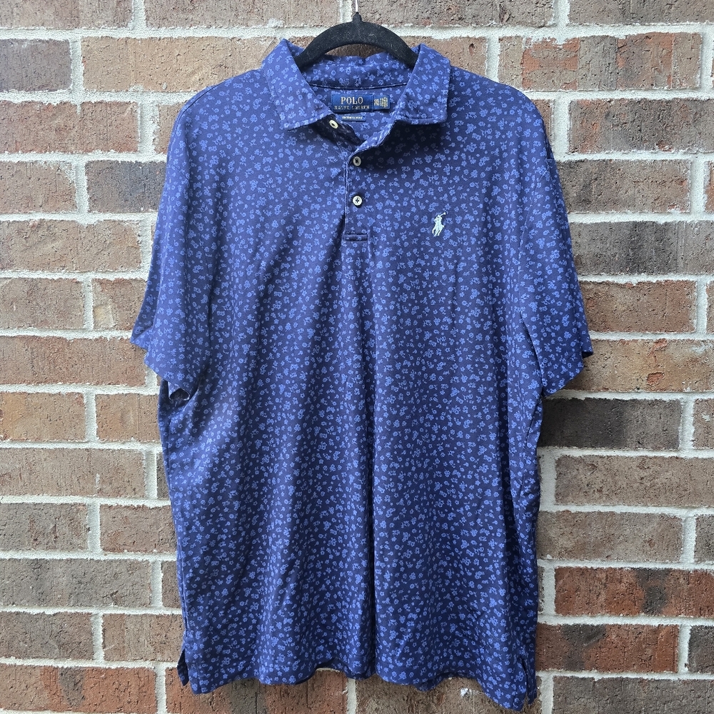 Polo Ralph Lauren Custom Slim Fit Blue Floral Print Polo Shirt Mens XXL